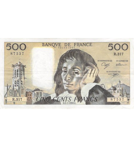 FRANCE - 500 FRANCS PASCAL 05/07/1990 - SÉRIE R.317 - TTB