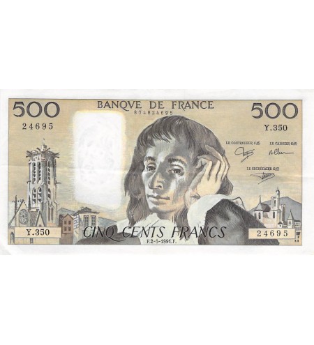 FRANCE - 500 FRANCS PASCAL 02/05/1991 - SÉRIE Y.350 - TTB+