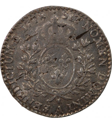 LOUIS XVI - 1/10 ECU AUX BRANCHES D'OLIVIER 1778 A PARIS