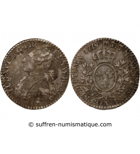 LOUIS XVI - 1/10 ECU AUX BRANCHES D'OLIVIER 1779 A PARIS