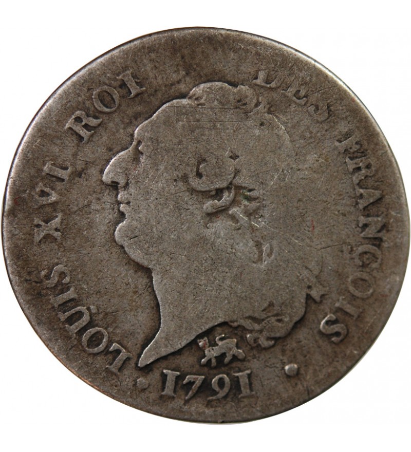 REVOLUTION FRANCAISE, CONSTITUTION - 15 SOLS  ARGENT 1791 A PARIS 2nd semestre