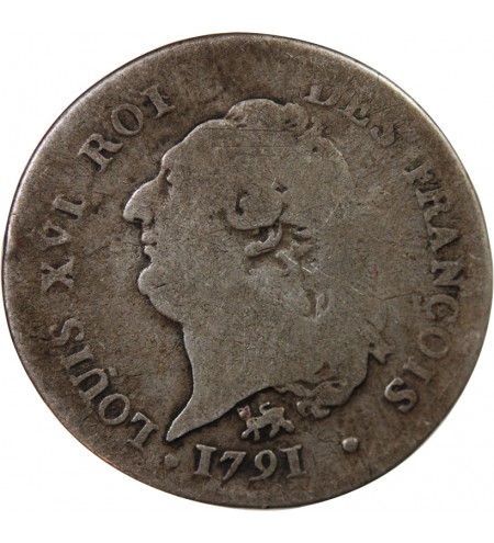 REVOLUTION FRANCAISE, CONSTITUTION - 15 SOLS  ARGENT 1791 A PARIS 2nd semestre