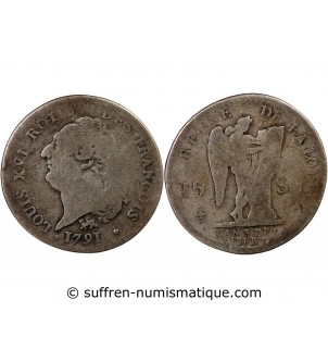 REVOLUTION FRANCAISE, CONSTITUTION - 15 SOLS  ARGENT 1791 A PARIS 2nd semestre