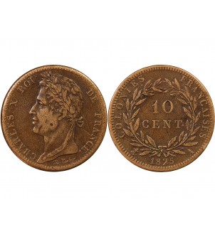 COLONIES FRANCAISES, GUYANE, CHARLES X - 10 CENTIMES 1825 A PARIS 2
