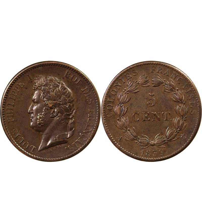COLONIES FRANCAISES, GUADELOUPE, LOUIS-PHILIPPE - 5 CENTIMES 1839 A PARIS