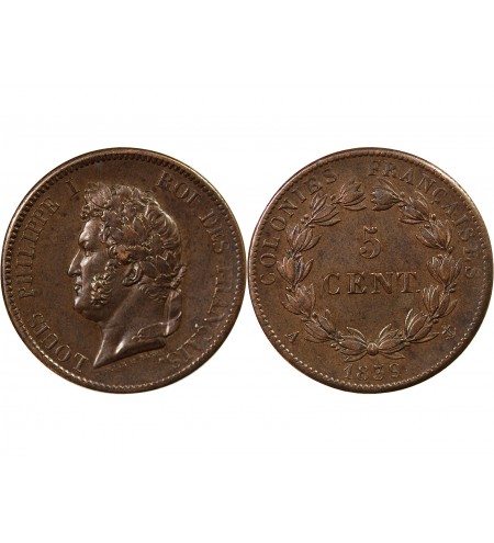 COLONIES FRANCAISES, GUADELOUPE, LOUIS-PHILIPPE - 5 CENTIMES 1839 A PARIS