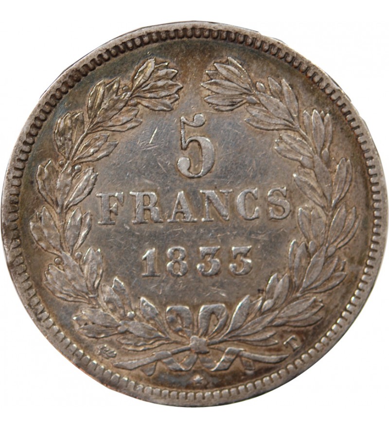 LOUIS PHILIPPE﻿ - 5 FRANCS ARGENT 1833 T NANTES "Type Domard, Tr relief"
