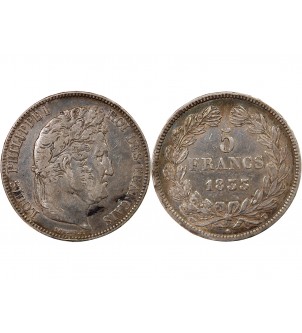 LOUIS PHILIPPE﻿ - 5 FRANCS ARGENT 1833 T NANTES "Type Domard, Tr relief" 2
