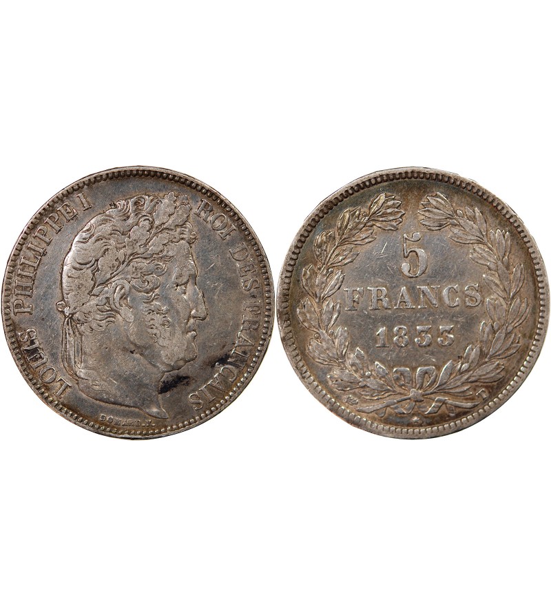 LOUIS PHILIPPE﻿ - 5 FRANCS ARGENT 1833 T NANTES "Type Domard, Tr relief"