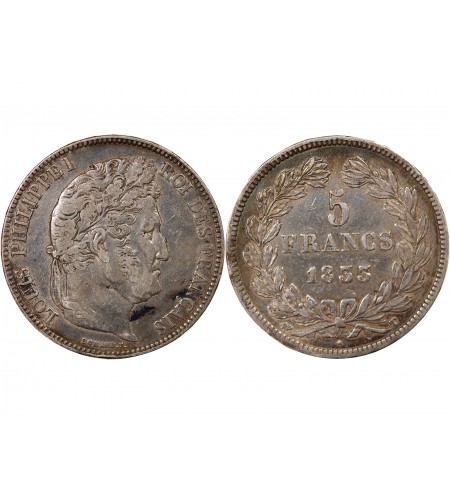 LOUIS PHILIPPE﻿ - 5 FRANCS ARGENT 1833 T NANTES "Type Domard, Tr relief"