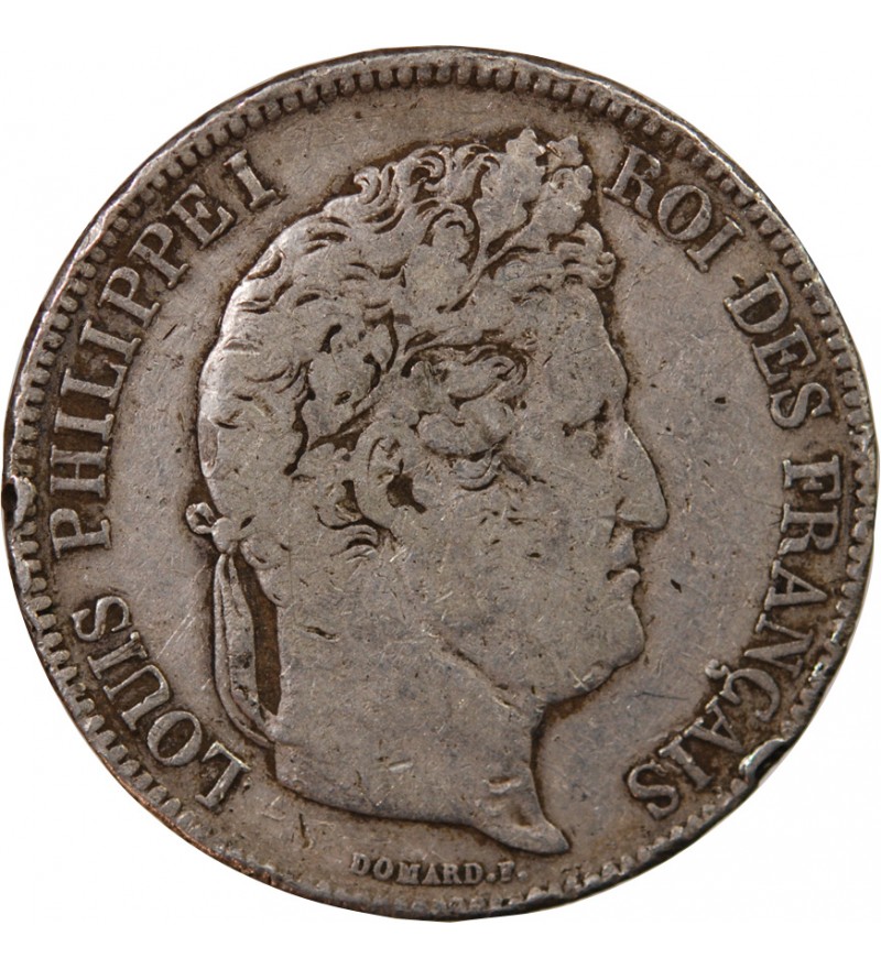 LOUIS PHILIPPE﻿ - 5 FRANCS ARGENT 1833 M TOULOUSE "Type Domard, Tr relief"