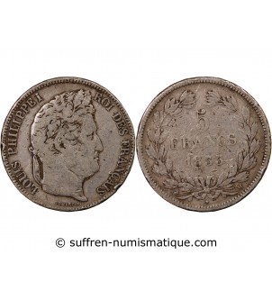 LOUIS PHILIPPE﻿ - 5 FRANCS ARGENT 1833 M TOULOUSE "Type Domard, Tr relief"