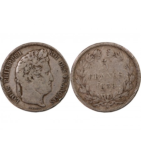 LOUIS PHILIPPE﻿ - 5 FRANCS ARGENT 1833 M TOULOUSE "Type Domard, Tr relief"