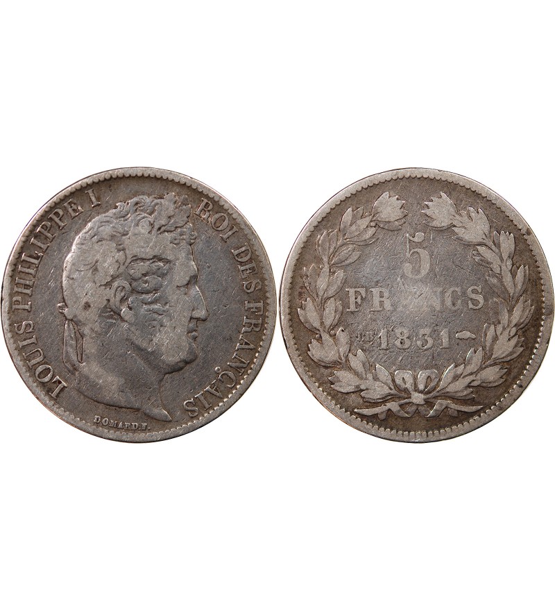 LOUIS PHILIPPE﻿ - 5 FRANCS ARGENT 1831 BB STRASBOURG "Type Domard, Tr creux"