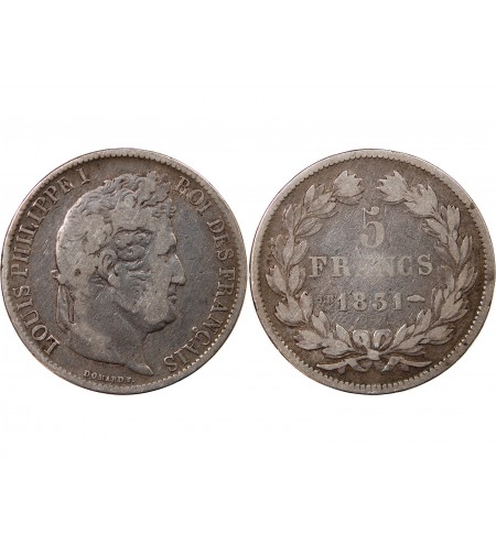 LOUIS PHILIPPE﻿ - 5 FRANCS ARGENT 1831 BB STRASBOURG "Type Domard, Tr creux"