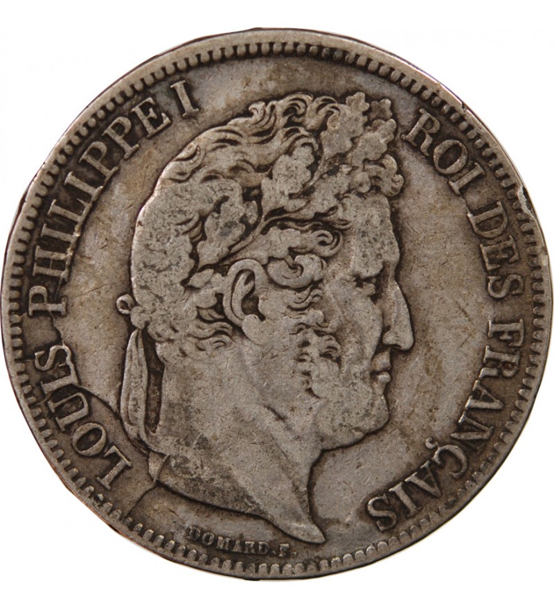LOUIS PHILIPPE﻿ - 5 FRANCS ARGENT 1837 MA MARSEILLE "Type Domard, Tr relief"
