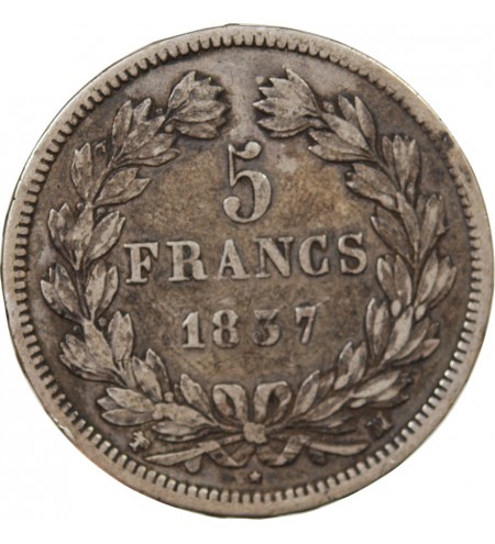 LOUIS PHILIPPE﻿ - 5 FRANCS ARGENT 1837 MA MARSEILLE "Type Domard, Tr relief"