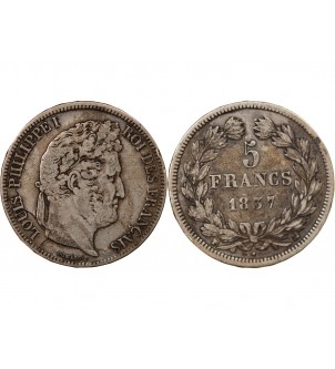 LOUIS PHILIPPE﻿ - 5 FRANCS ARGENT 1837 MA MARSEILLE "Type Domard, Tr relief" 2