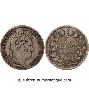 LOUIS PHILIPPE﻿ - 5 FRANCS ARGENT 1837 MA MARSEILLE "Type Domard, Tr relief"