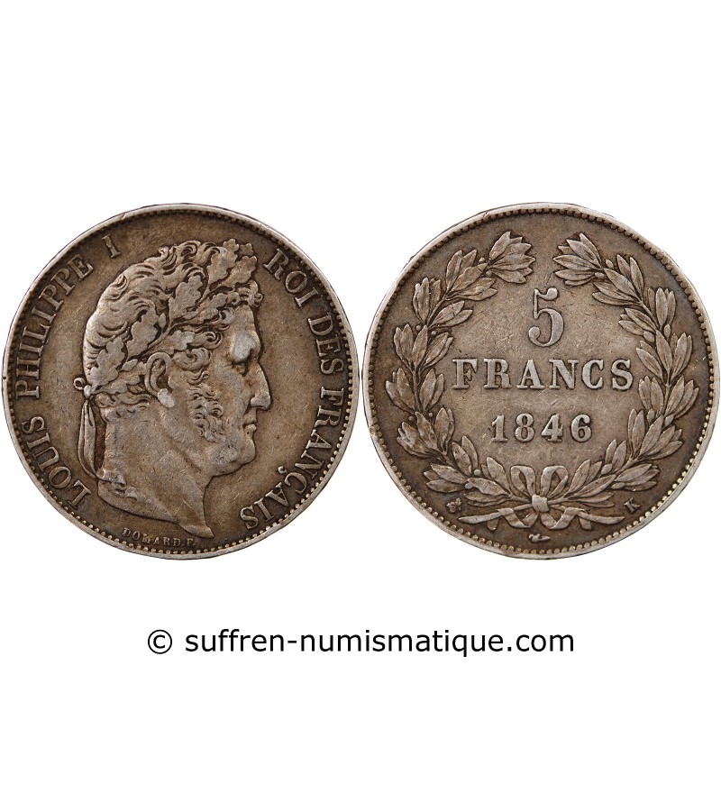 LOUIS PHILIPPE﻿ - 5 FRANCS ARGENT 1846 K BORDEAUX "Type Domard, Tr relief"