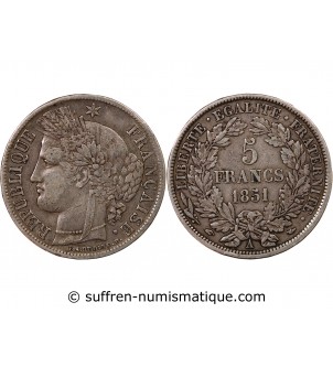 CÉRÈS - 5 FRANCS ARGENT 1851 A PARIS