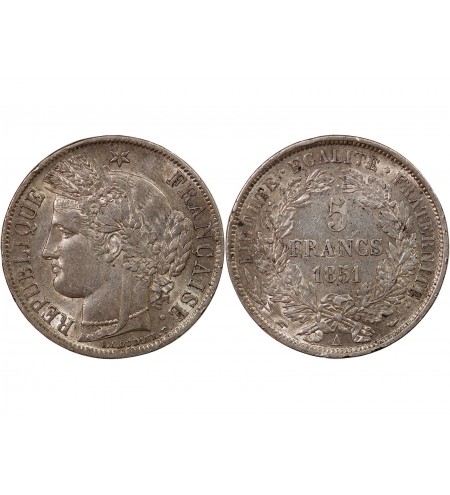 CÉRÈS - 5 FRANCS ARGENT 1851 A PARIS