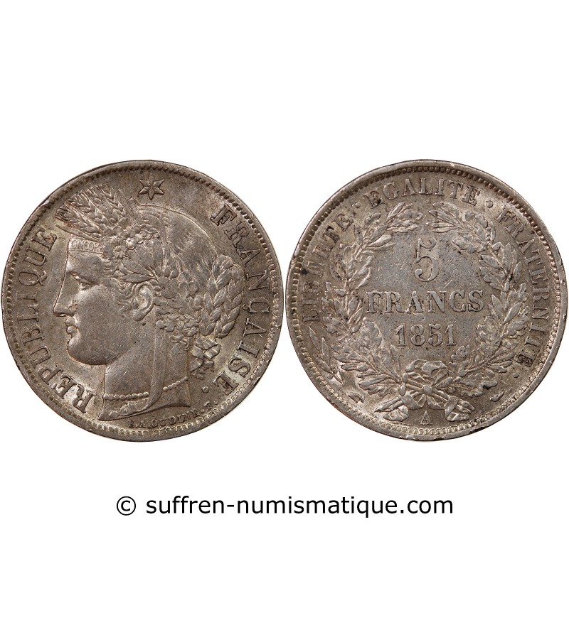 CÉRÈS - 5 FRANCS ARGENT 1851 A PARIS