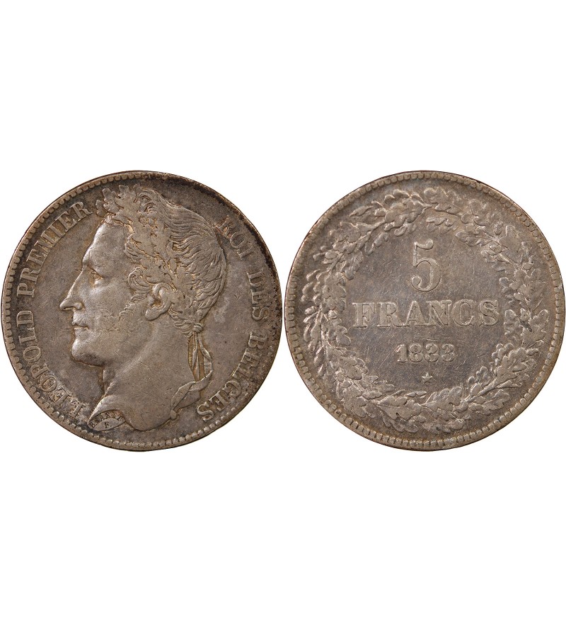 BELGIQUE, LEOPOLD Ier - 5 FRANCS ARGENT 1833