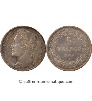 BELGIQUE, LEOPOLD Ier - 5 FRANCS ARGENT 1833