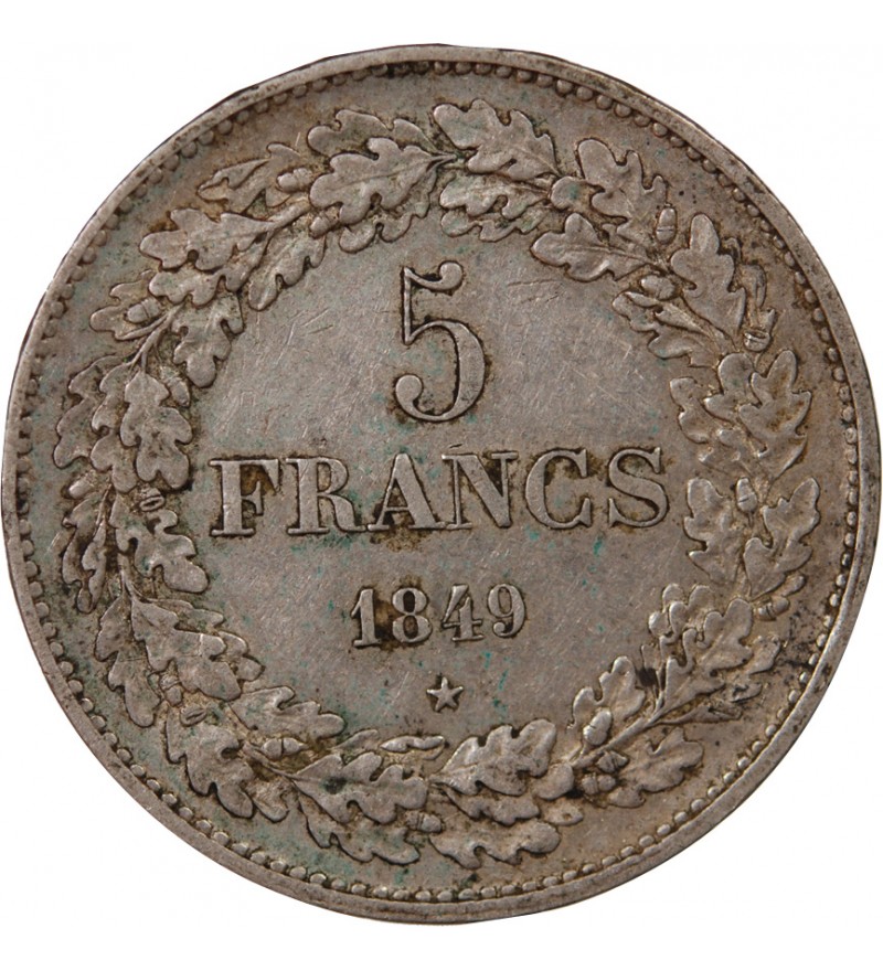 BELGIQUE, LEOPOLD Ier - 5 FRANCS ARGENT 1849