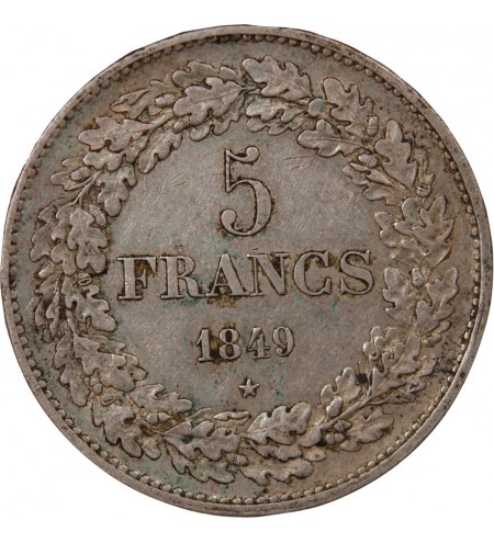 BELGIQUE, LEOPOLD Ier - 5 FRANCS ARGENT 1849