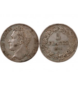 BELGIQUE, LEOPOLD Ier - 5 FRANCS ARGENT 1849 2