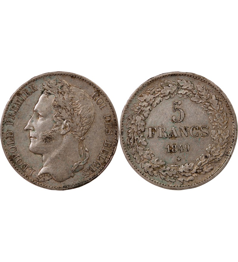 BELGIQUE, LEOPOLD Ier - 5 FRANCS ARGENT 1849