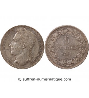 BELGIQUE, LEOPOLD Ier - 5 FRANCS ARGENT 1849