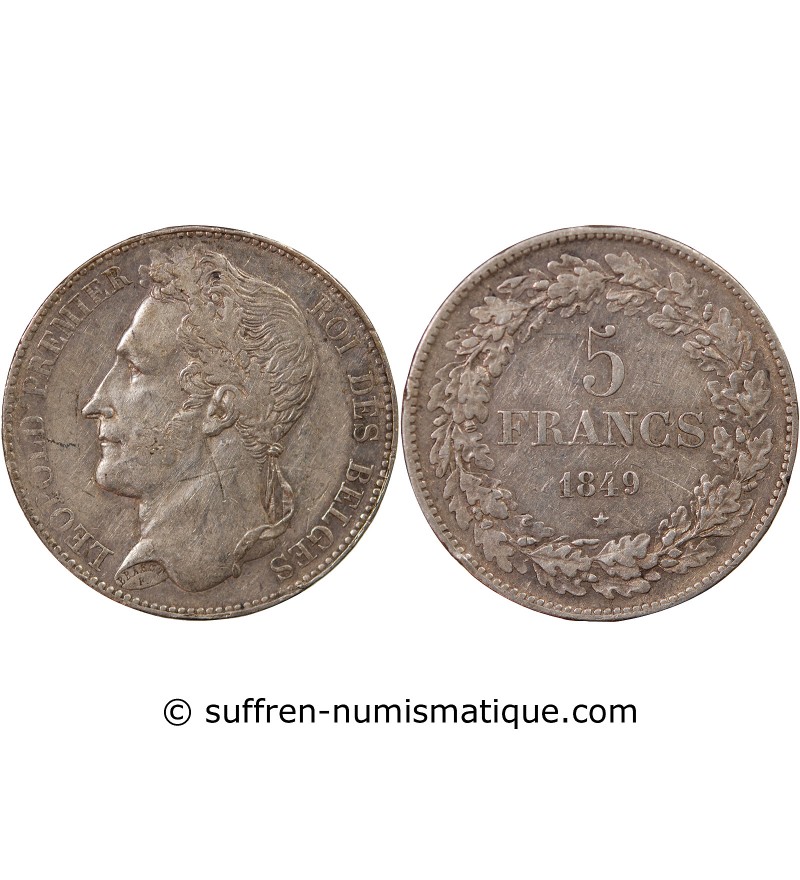 BELGIQUE, LEOPOLD Ier - 5 FRANCS ARGENT 1849