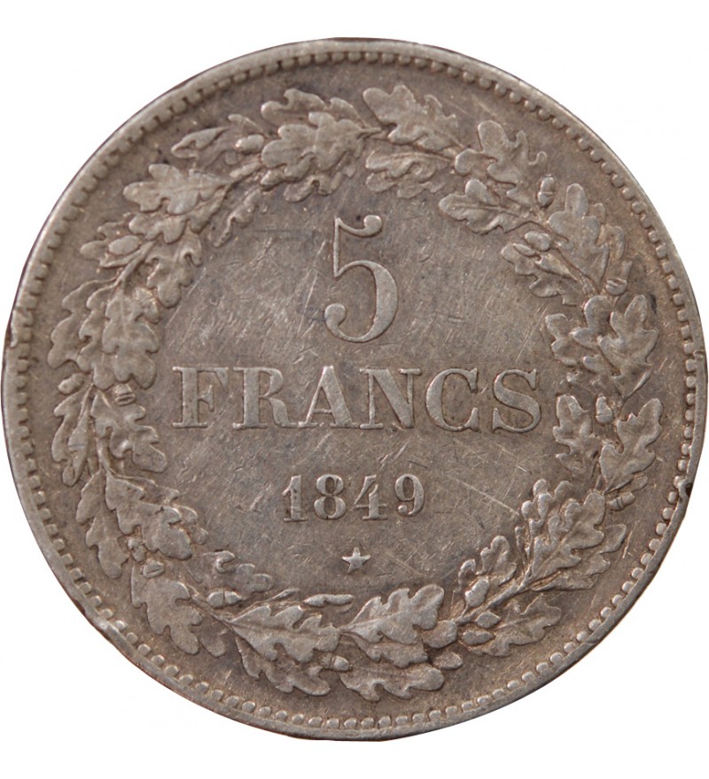 BELGIQUE, LEOPOLD Ier - 5 FRANCS ARGENT 1849