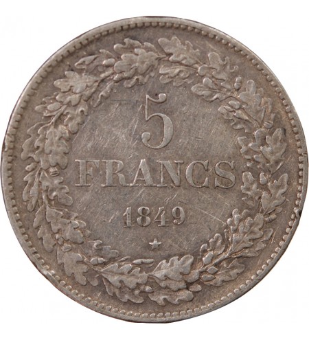 BELGIQUE, LEOPOLD Ier - 5 FRANCS ARGENT 1849