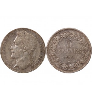 BELGIQUE, LEOPOLD Ier - 5 FRANCS ARGENT 1849 2