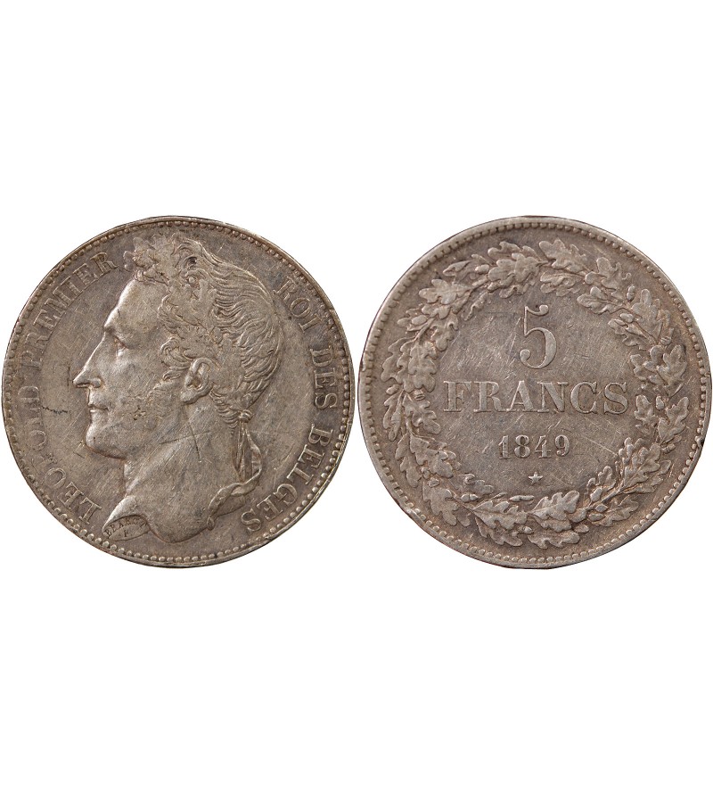 BELGIQUE, LEOPOLD Ier - 5 FRANCS ARGENT 1849