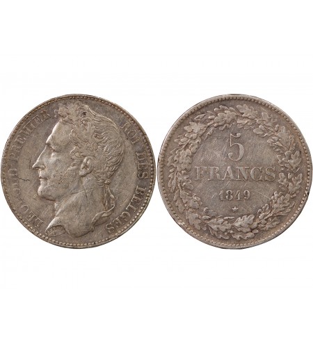 BELGIQUE, LEOPOLD Ier - 5 FRANCS ARGENT 1849