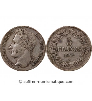 BELGIQUE, LEOPOLD Ier - 5 FRANCS ARGENT 1848