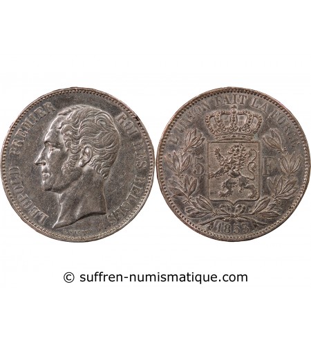 BELGIQUE, LEOPOLD Ier - 5 FRANCS ARGENT 1853