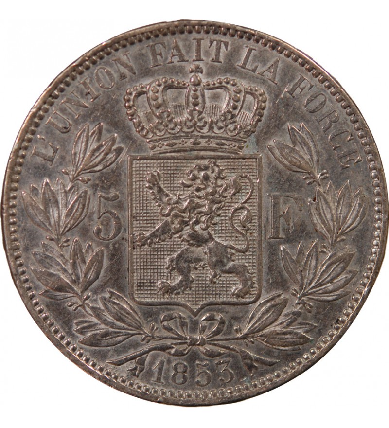 BELGIQUE, LEOPOLD Ier - 5 FRANCS ARGENT 1853