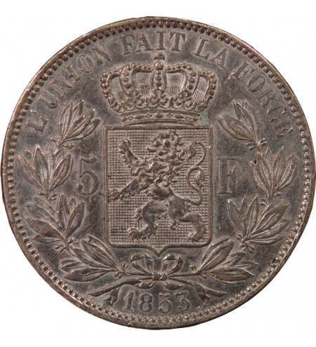 BELGIQUE, LEOPOLD Ier - 5 FRANCS ARGENT 1853