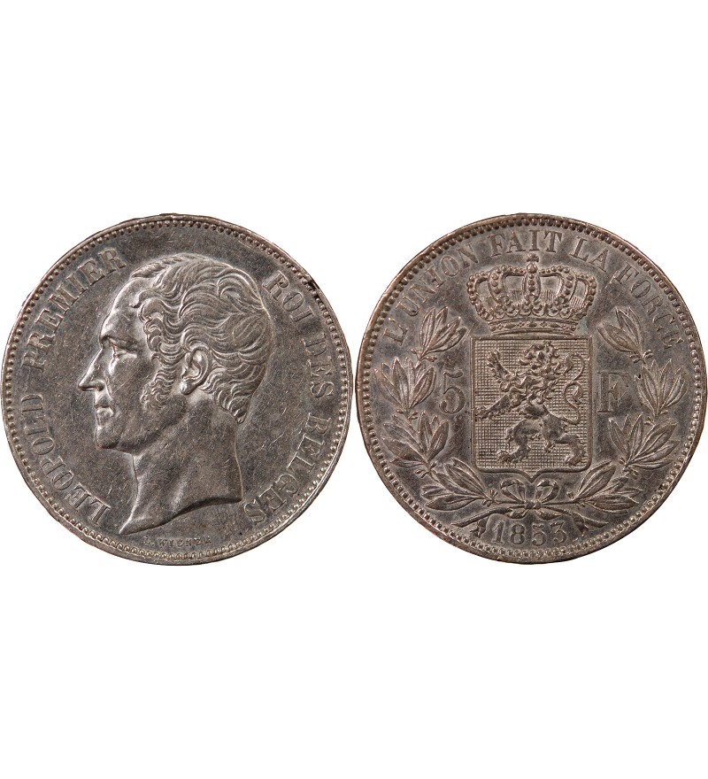 BELGIQUE, LEOPOLD Ier - 5 FRANCS ARGENT 1853