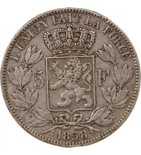 BELGIQUE, LEOPOLD Ier - 5 FRANCS ARGENT 1858