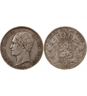 BELGIQUE, LEOPOLD Ier - 5 FRANCS ARGENT 1858 2