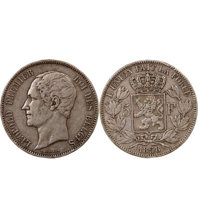 BELGIQUE, LEOPOLD Ier - 5 FRANCS ARGENT 1858
