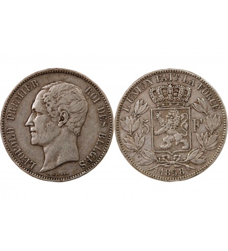 BELGIQUE, LEOPOLD Ier - 5 FRANCS ARGENT 1858