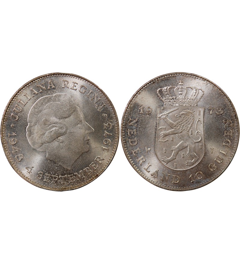 PAYS-BAS, JULIANA - 10 GULDEN ARGENT 1973